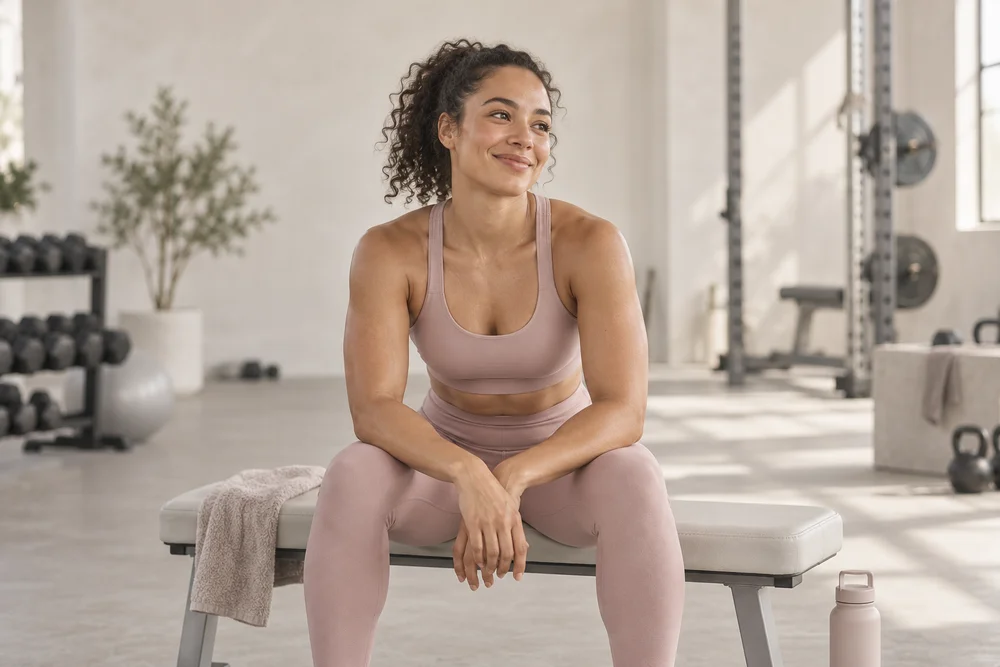 Atleta em uma pausa entre treinos na academia